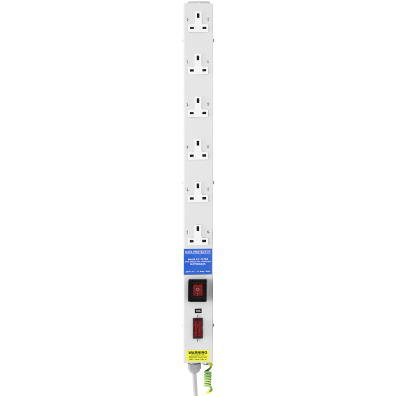 6 Way 13A Vertical Sockets RF Filtered Surge Protected Illuminated Main ...