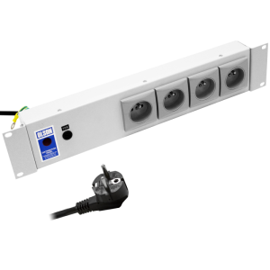 4 Way 19" 2U Horizontal 10A Neon & Fused French / Belgian Rack Mount PDU