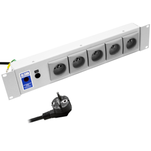 5 Way 19" 2U Horizontal 10A Neon & Fused French / Belgian Rack Mount PDU - Image 1