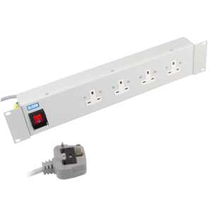 4 Way 19" 2U Horizontal 13A Rack Mount Illuminated Main Switch 13A Plug PDU - Image 1