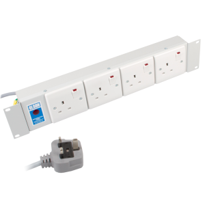 4 Way 19" 2U Horizontal 13A Individually Switched Neon Rack Mount 13A Plug PDU - Image 1