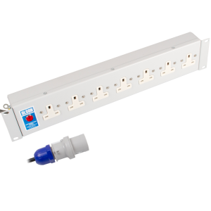 7 Way 19" 2U Horizontal 13A Unswitched Rack Mount 16A Plug PDU - Image 1