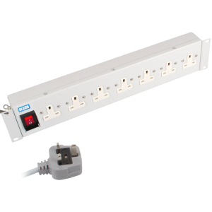 7 Way 19" 2U Horizontal 13A Rack Mount Illuminated Main Switch 13A Plug PDU - Image 1