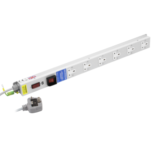 6 Way 13A Vertical Sockets RF Filtered Surge Protected Illuminated Main Switch Fused 13A Plug PDU - Image 1