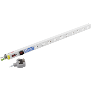 10 Way 13A Vertical Sockets RF Filtered Surge Protected Illuminated Main Switch Fused 13A Plug PDU