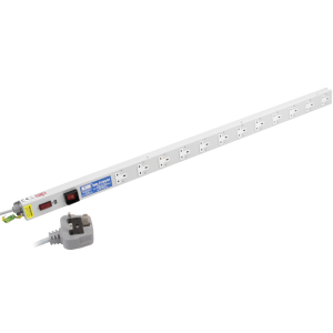 12 Way 13A Vertical Sockets RF Filtered Surge Protected Illuminated Main Switch Fused 13A Plug PDU