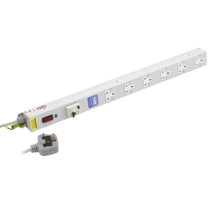6 Way 13A Vertical Sockets Fused RCD Protected 13A Plug PDU - Image 1