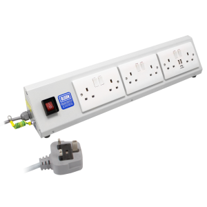 6 Way 13A Switched + 2 USB Charger Illuminated Main Switch Sloping Bench PDU