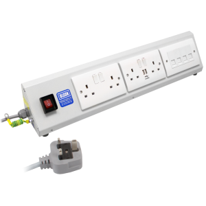 4 Way 13A Switched + 2 USB Charger + 4 RJ45 Ethernet Illuminated Main Switch Sloping Bench PDU