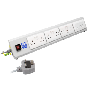 6 Way 13A Switched + 2 USB Charger + 4 RJ45 Ethernet Illuminated Main Switch Sloping Bench PDU