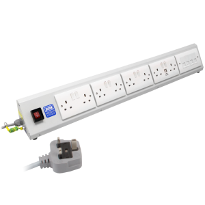 8 Way 13A Switched + 2 USB Charger + 4 RJ45 Ethernet Illuminated Main Switch Sloping Bench PDU