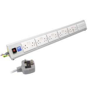 10 Way 13A Switched + 2 USB Charger + 4 RJ45 Ethernet Illuminated Main Switch Sloping Bench PDU