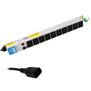 10 Way 10A IEC 60320 C13 Sockets SP Mains Fuse & Neon IEC 60320 C14 Plug PDU