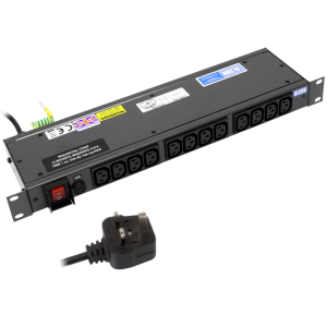 12 Way 19" 1U Horizontal Rack Mount IEC 60320 C13 Sockets Main Switch Fused Sequential Start PDU - Image 1