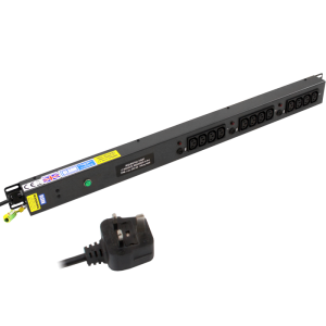 12 Way 10A IEC 60320 C13 Socket Neon Fused Sequential Start Vertical 13A Plug PDU - Image 1