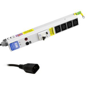 4 Way 10A IEC 60320 C13 Sockets SP Mains Fuse & Neon RCD Protected IEC 60320 C14 Plug PDU