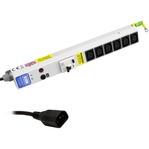 6 Way 10A IEC 60320 C13 Sockets SP Mains Fuse & Neon RCD Protected IEC 60320 C14 Plug PDU