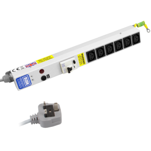 6 Way 10A IEC 60320 C13 Sockets SP Mains Fuse & Neon RCD Protected 13A Plug PDU - Image 1
