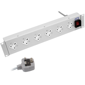 6 Way 19" 2U Horizontal 13A Angled Left Illuminated Main Switch Rack Mount PDU - Image 1