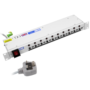 10 Way 19" 1U 10A IEC 60320 C13 Main Switch Individual Neon & Circuit Breaker PDU