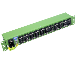 11 Way 19" 1.5U 10A IEC 60320 C13 Sockets Retaining Clips IEC 60320 C20 Inlet PDU Green