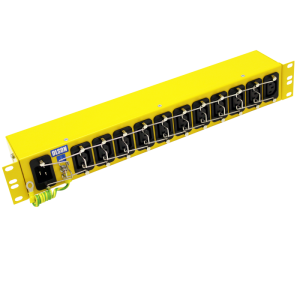 11 Way 19" 1.5U 10A IEC 60320 C13 Sockets Retaining Clips IEC 60320 C20 Inlet PDU Yellow
