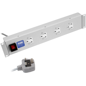 4 Way 19" 2U Horizontal 13A Angled Right 90??? Illuminated Main Switch Rack Mount PDU - Image 1