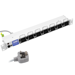 7 Way 19" 1U 10A IEC 60320 C13 Retaining Clips Neon & Fused 13A Plug PDU - Image 1