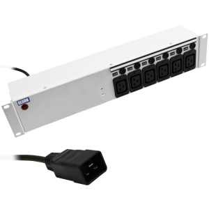 6 Way 2U 19" 16A IEC 60320 C19 Neon Individually Fused C20 Plug PDU - Image 1