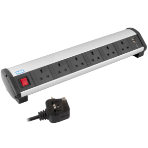 6 Way 13A Main Switched & Individually Fused + 2 USB Charger Office Desk PDU - Image 1