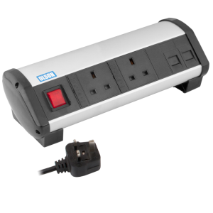 2 Way 13A Main Switched & Individually Fused + 2 RJ45 Ethernet Office Desk PDU - Image 1
