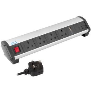 4 Way 13A Main Switched & Individually Fused + 2 USB Charger + 2 RJ45 Ethernet Office Desk PDU - Image 1