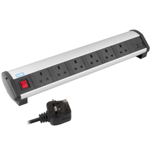 6 Way 13A Main Switched & Individually Fused + 2 RJ45 Ethernet Office Desk PDU - Image 1