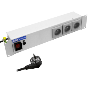 3 Way 19" 2U 10A French / Belgian RF Filtered Surge Protected Fused Main Switch Rack Mount PDU - Image 1