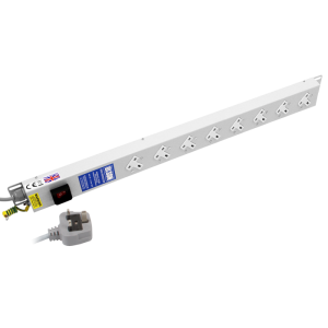 8 Way 13A Sockets Angled Left RF Filtered Surge Protected Illuminated Main Switch PDU - Image 1