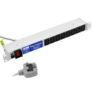 8 Way 19" 1U 10A IEC 60320 C13 RF Filtered Surge Protected Illuminated Main Switch Fused 13A Plug PDU - Image 1