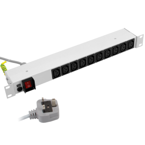 10 Way 19" 1U 10A IEC 60320 C13 RF Filtered Surge Protected Illuminated Main Switch Fused 13A Plug PDU