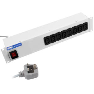8 Way 19" 2U 10A IEC 60320 C13 RF Filtered Surge Protected Illuminated Main Switch Fused 13A Plug PDU - Image 1
