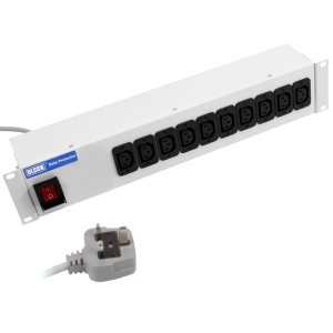 10 Way 19" 2U 10A IEC 60320 C13 RF Filtered Surge Protected Illuminated Main Switch Fused 13A Plug PDU - Image 1