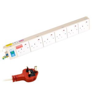Hospital Grade 6 Way 13A Switched Socket Neon Flat Box PDU