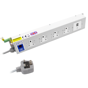 4 Way 13A Unswitched Socket + 2 USB Charger Neon 13A Plug PDU - Image 1