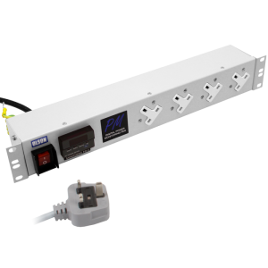 4 Way 19" 1.5U 13A Power Metered Illuminated Main Switch 13A Plug PDU - Image 1