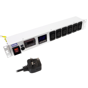 6 Way 1.5U 19" Power Metered 16A IEC 60320 C19 Main Switch Fused PDU - Image 1