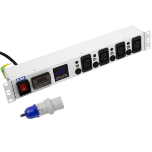 4 Way 1.5U 19" Power Metered 16A IEC 60320 C19 Main Switch Individual Neon & Fused PDU - Image 1