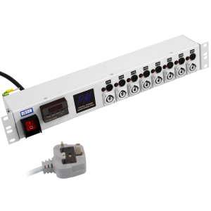8 Way 19" 1.5U 20A Neutrik Powercon Individual Neon & Fused Main Switch Power Metered PDU