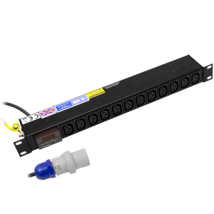 12 Way 19" 1U Power Metered 10A IEC 60320 C13 Sockets 16A Plug Rack Mount PDU - Image 1