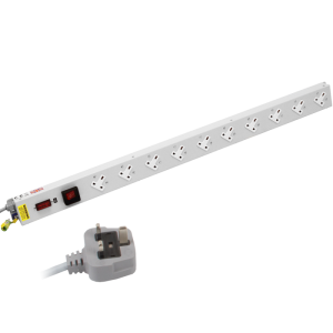 10 Way Vertical 13A Sockets Angled Right Illuminated Main Switch Fused 13A Plug PDU - Image 1