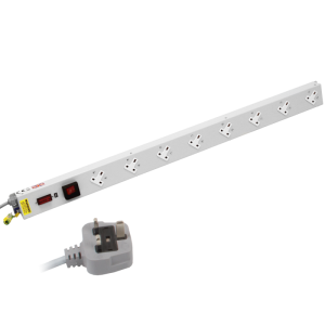 8 Way Vertical 13A Sockets Angled Right Illuminated Main Switch Fused 13A Plug PDU