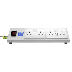 4 Way 13A Switched + 2 USB Charger Illuminated Main Switch Sloping Bench PDU - Image 3