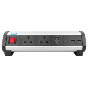 2 Way 13A Main Switched & Individually Fused + 2 USB Charger + 2 RJ45 Ethernet Office Desk PDU - Image 2